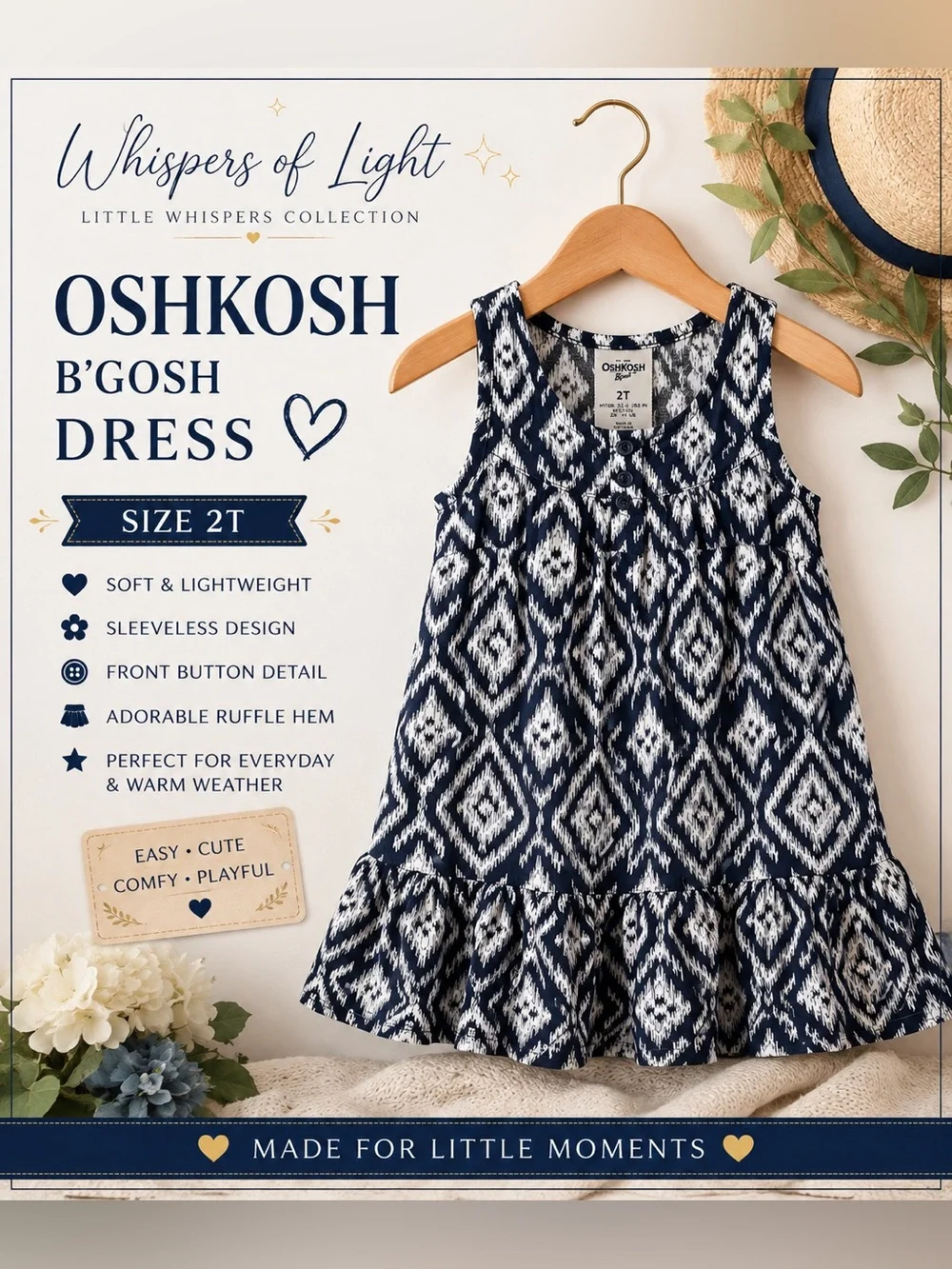 OshKosh B'gosh Navy & White Ikat Ruffle Hem Dress